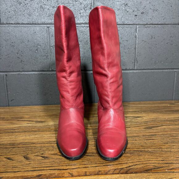 Vintage 90s Markon Red Leather Knee High Boots Women’s 8.5 Made In Brazil - Picture 3 of 8